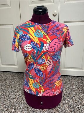 Talbots Pima Crewneck Tee - Jungle Leaves - Petite P